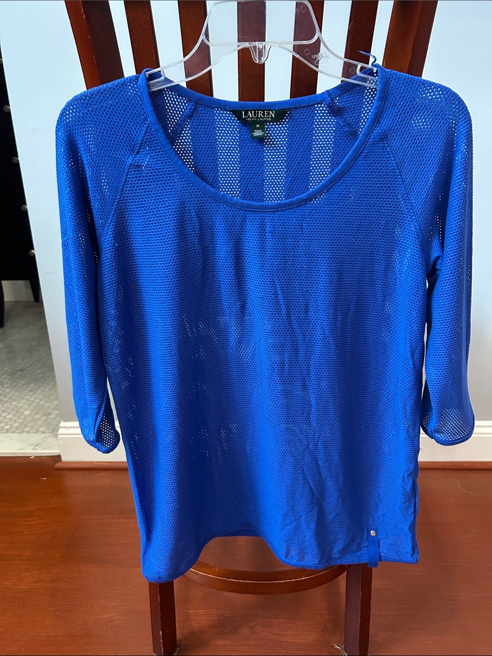 Lauren Ralph Lauren Royal Blue Mesh Long Sleeve Tee